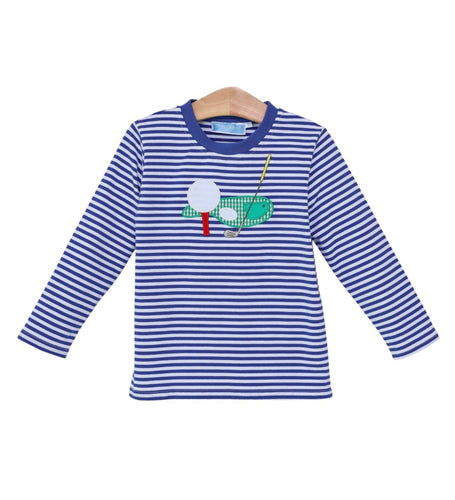 Long Sleeve Blue Stripe Golf Shirt 6Y