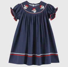 Load image into Gallery viewer, Navy Blue Smocked Santa Bishop