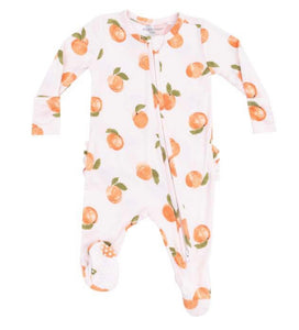 Watercolor Peaches 2-Way Zipper Ruffle Back Footie