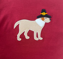 Load image into Gallery viewer, Burgundy Long Sleeve Shirt-Dog with Pilgrim Hat Appliqué