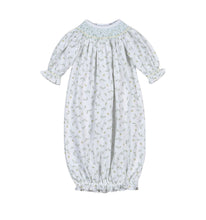 Load image into Gallery viewer, MIA BLUE FLORAL HAND SMOCKED BISHOP GOWN