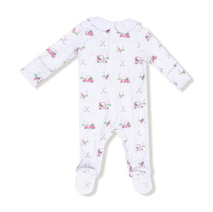 Baby Golf Carts Pink Smocked Peter Pan Collar Snap Footie