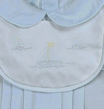 Load image into Gallery viewer, Light Blue Romper with Sailboat Embroidery &amp; Matching Hat Set