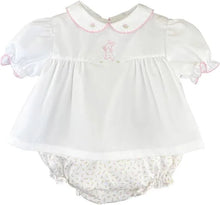 Load image into Gallery viewer, Embroidered Bunny Diaper Set with Floral Print &amp; Matching Floral Print Bonnet