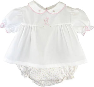 Embroidered Bunny Diaper Set with Floral Print & Matching Floral Print Bonnet