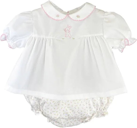 Embroidered Bunny Diaper Set with Floral Print & Matching Floral Print Bonnet
