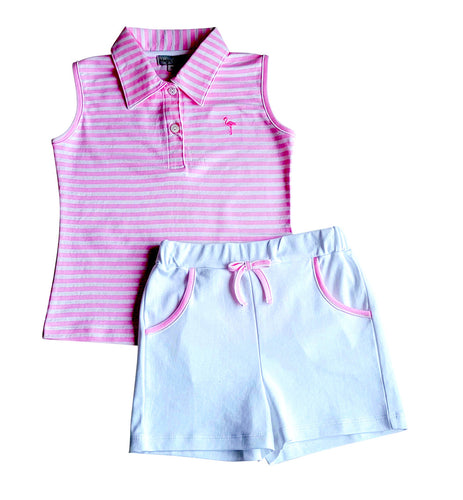Short Set Pink Stripe Polo