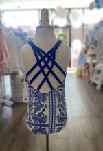 Load image into Gallery viewer, Swim White/Blue Criss Cross Back